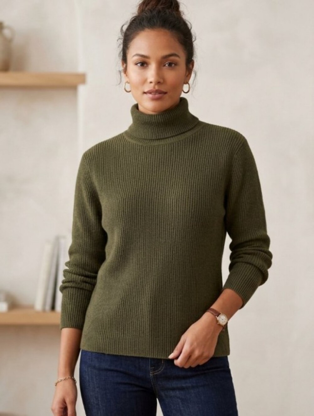 Vintage Liz Claiborne Lizsport Olive Green Ribbed Turtleneck Sweater